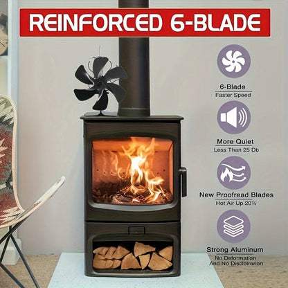 Silent Heat-Powered Wood Stove Fan (6-Blade)