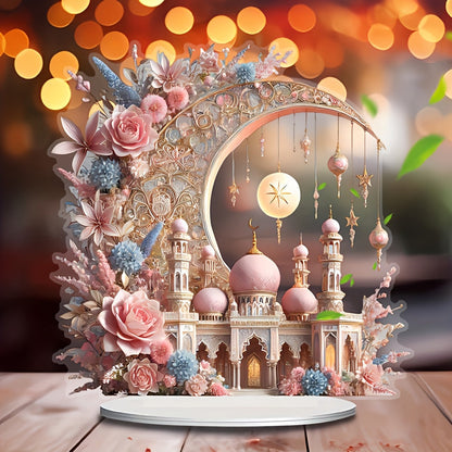 2D Ramadan Crescent Moon & Mosque Acrylic Decor