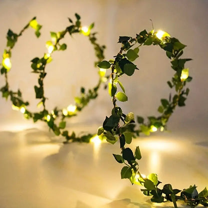 5m 50LED Green Leaf String Lights - Battery-Powered Fairy Lights
