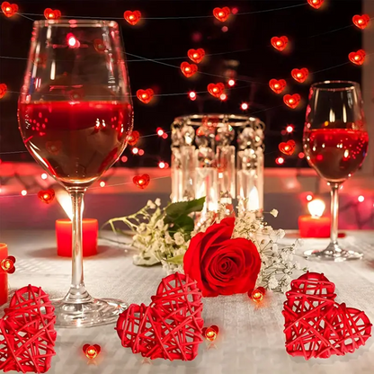 Red Heart-shaped Rattan Decorative Balls Set - 12pcs