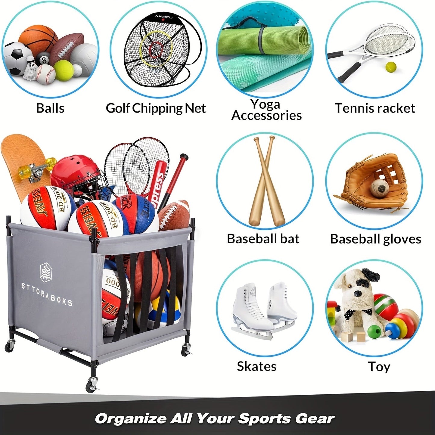 Ball Storage Cart with Wheels