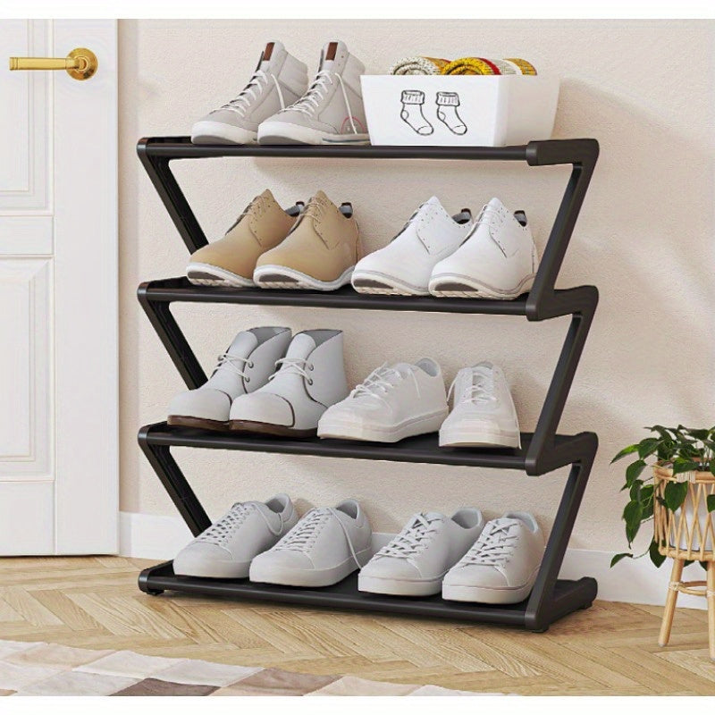 Shoe Rack Z-Shelf Black Plastic Organizer (4-Tier)