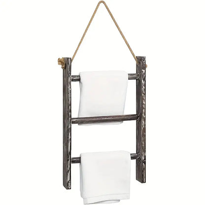 Rustic Wood Wall Hanging Towel Rack with 3 Tiers - Shabby Chic Style