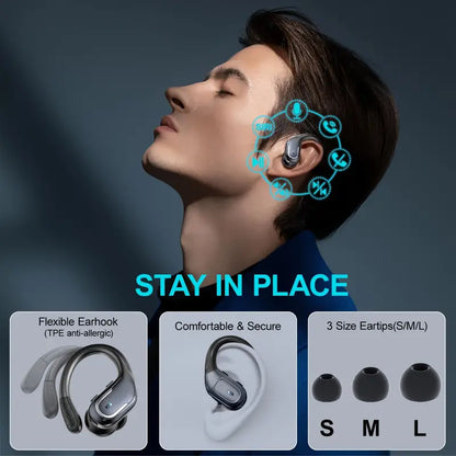 Wireless Sports Earbuds with Pure Bass Sound and LED Display - Black