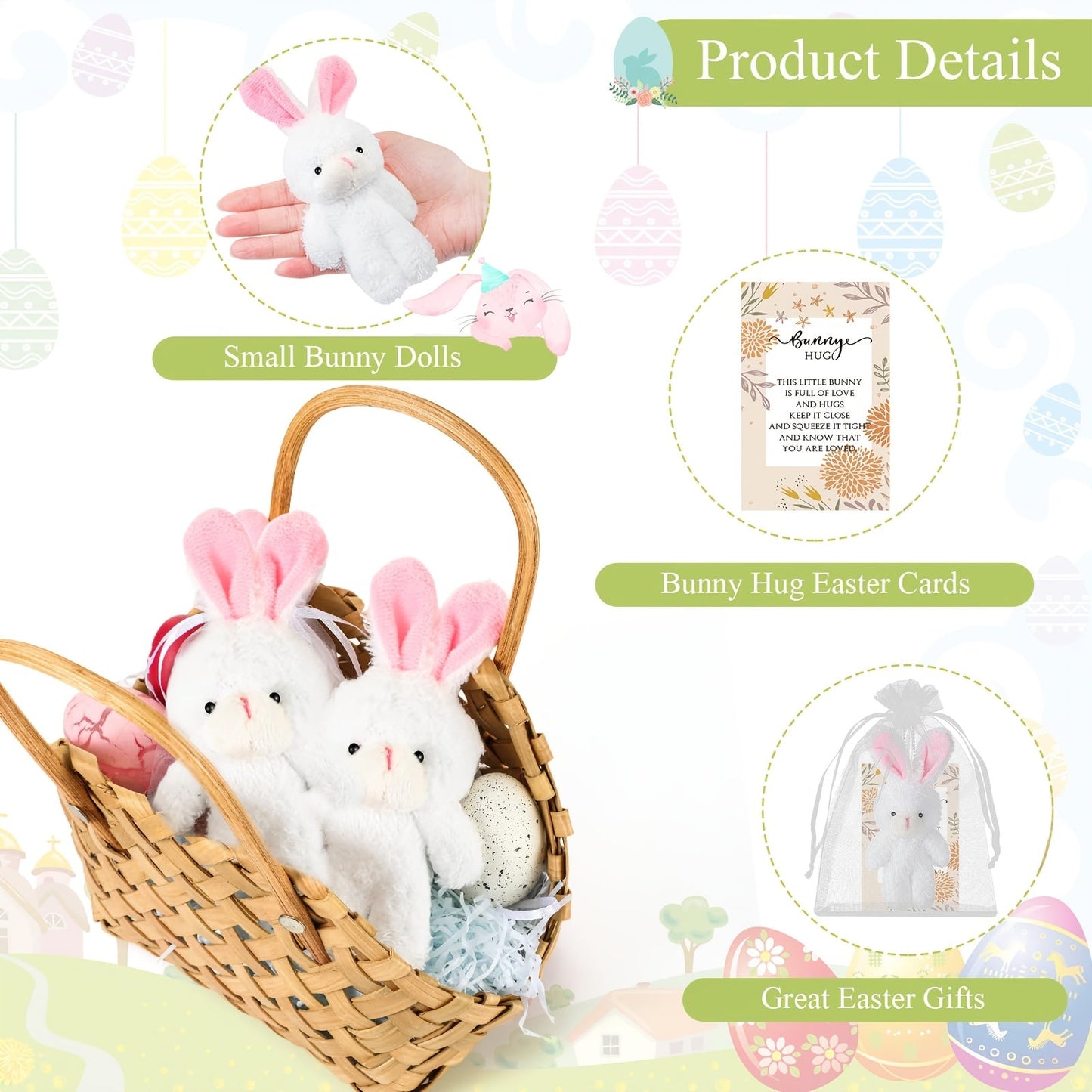 6-Pack Mini White Bunny Gifts with Hug Cards