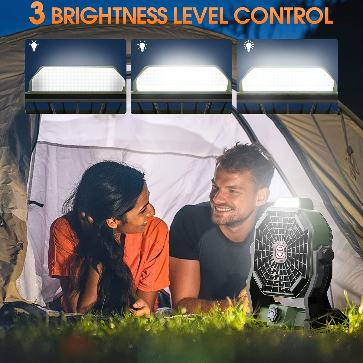 Rechargeable Camping Fan with LED & Hook