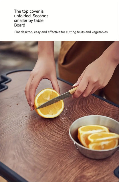 1 Set Outdoor Camping Folding Storage Box with Wooden Lid - Coffee Color