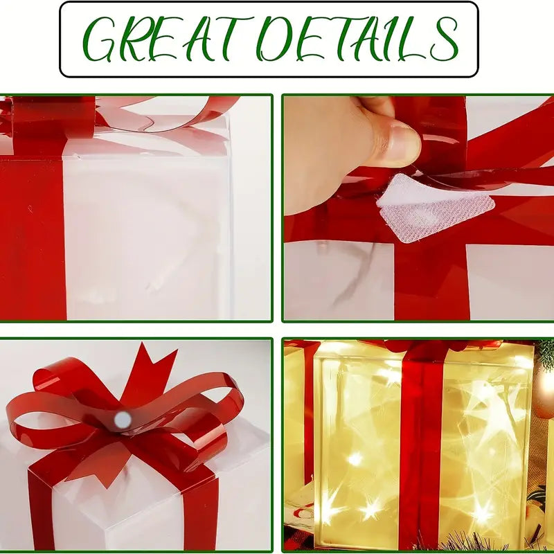 Sparkling Trio: Festive LED Christmas Gift Boxes Set