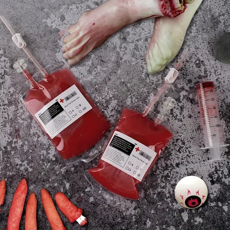 50pcs Blood Bags for Drinks - Vampire Drink Pouch with Syringes