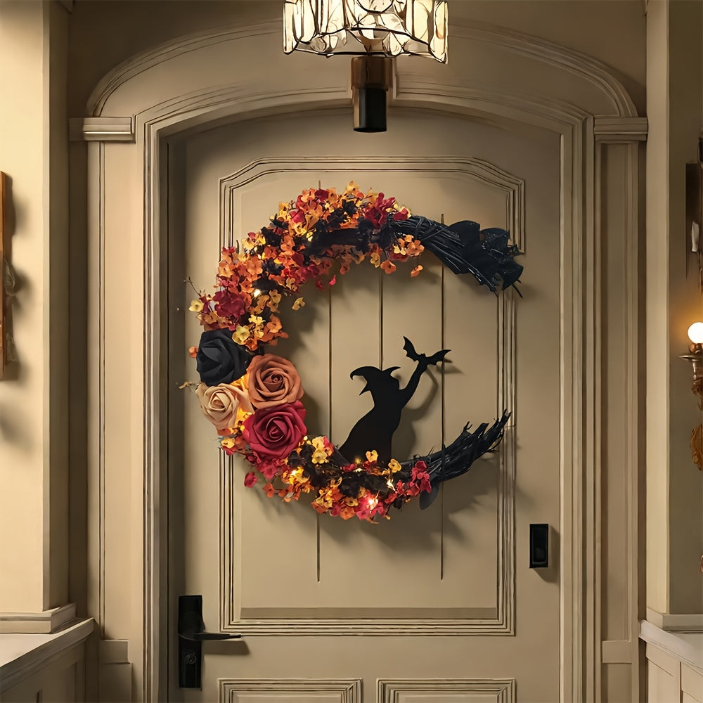 Halloween Witch Cat Moon Wreath
