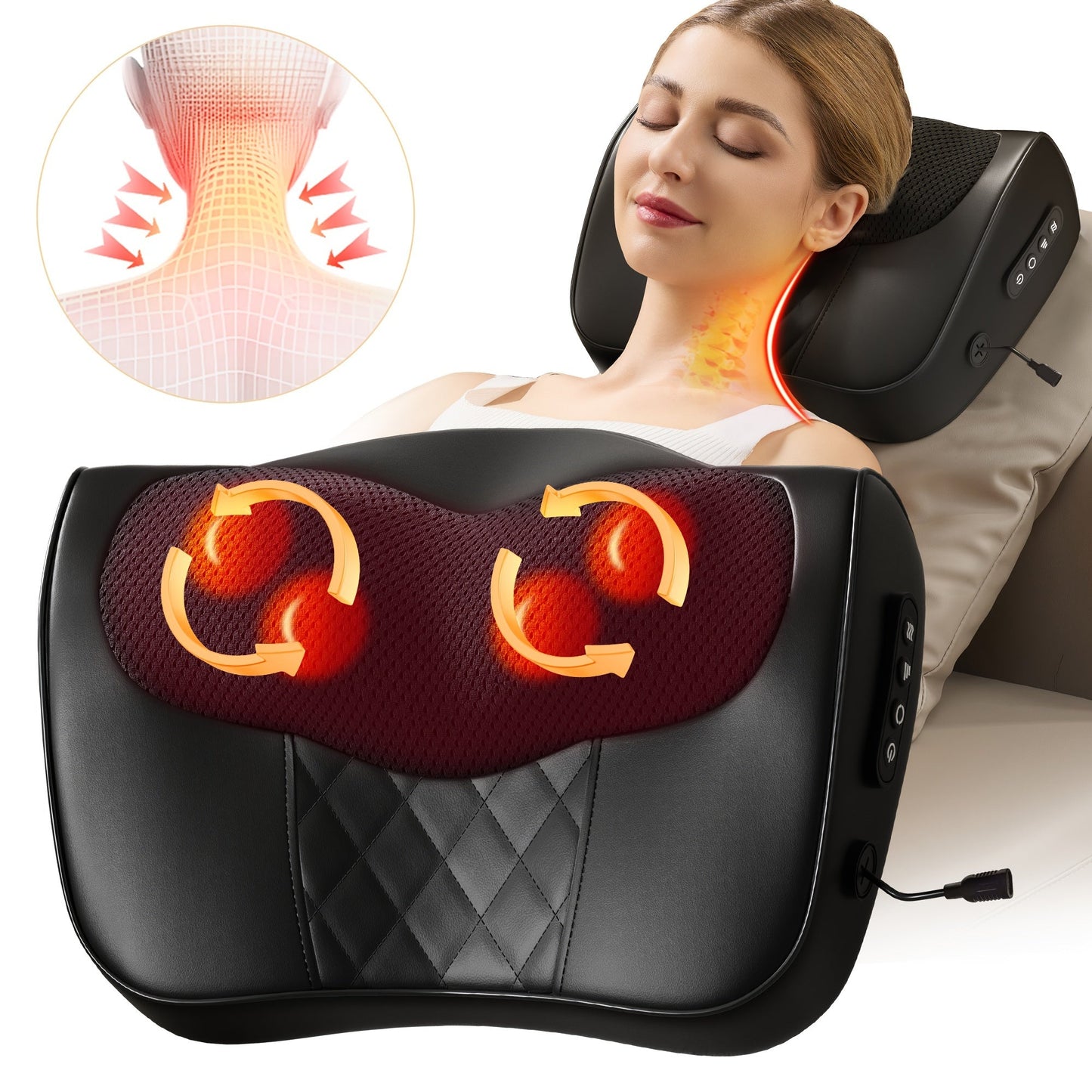 Cordless 3D Kneading Massage Pillow with Heat(Black)