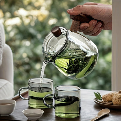 Glass Tea Kettle with Strainer & Wood Handle