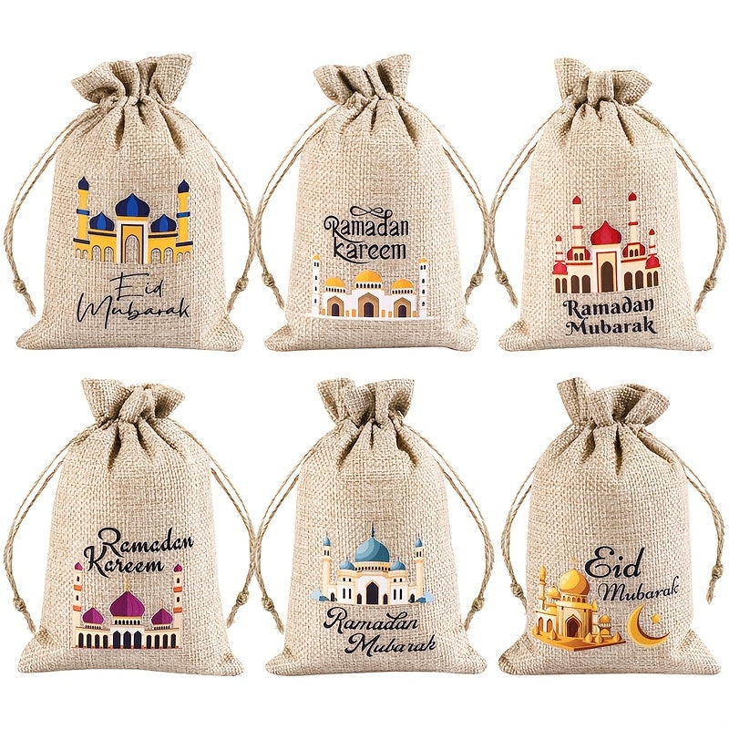 6-Pack Linen Burlap Gift Bags for Ramadan