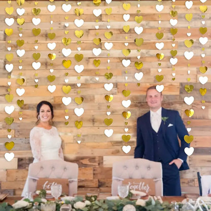 Heartfelt Elegance: 4m White and Golden Heart Shaped Garland