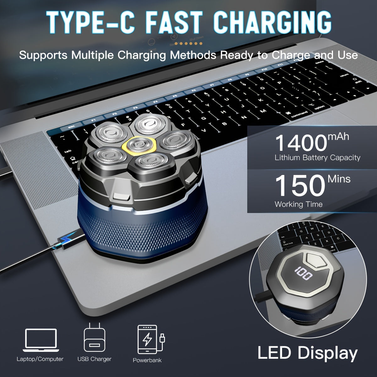 Electric Head Shaver 6D for Bald Men