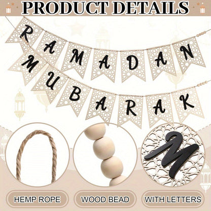 Bohemian Wooden Ramadan Mubarak Banner Decoration