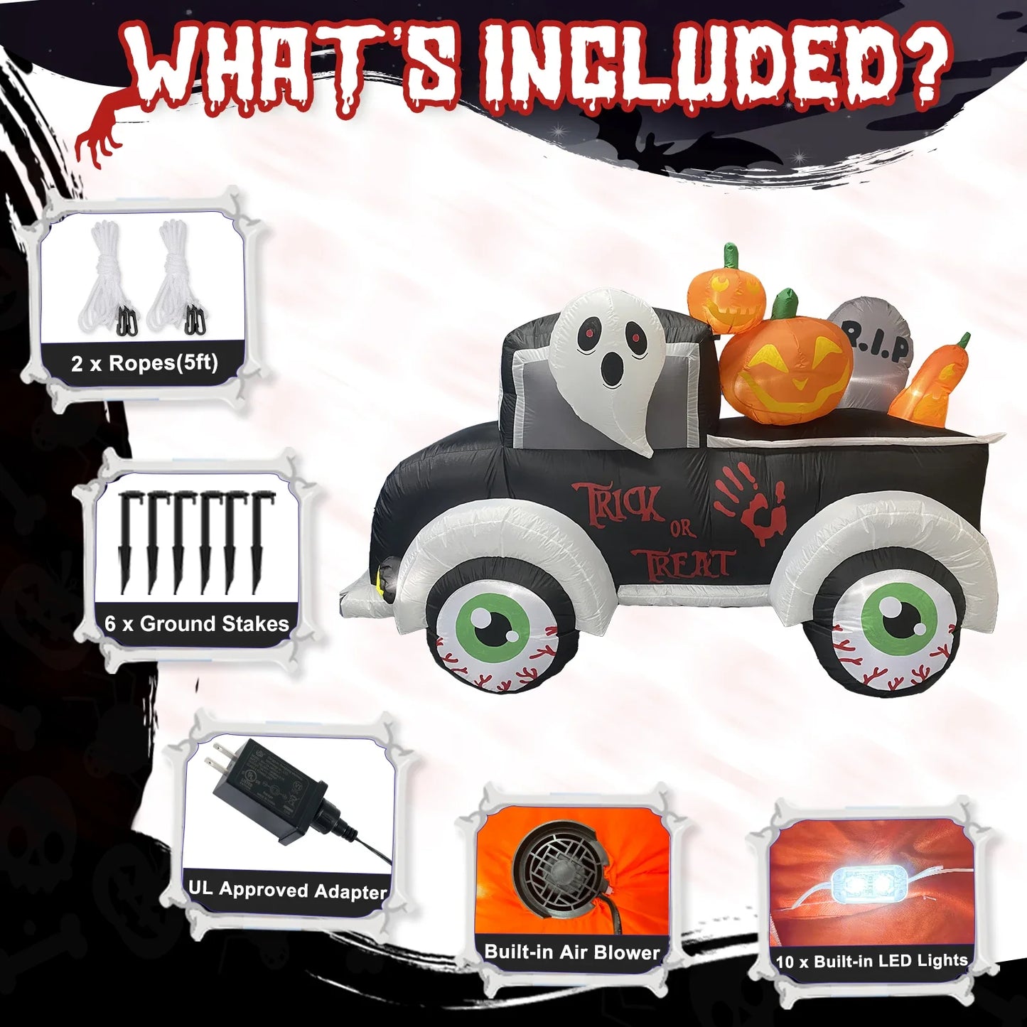 Halloween Inflatable Frankenstein Car with Pumpkin & Ghost