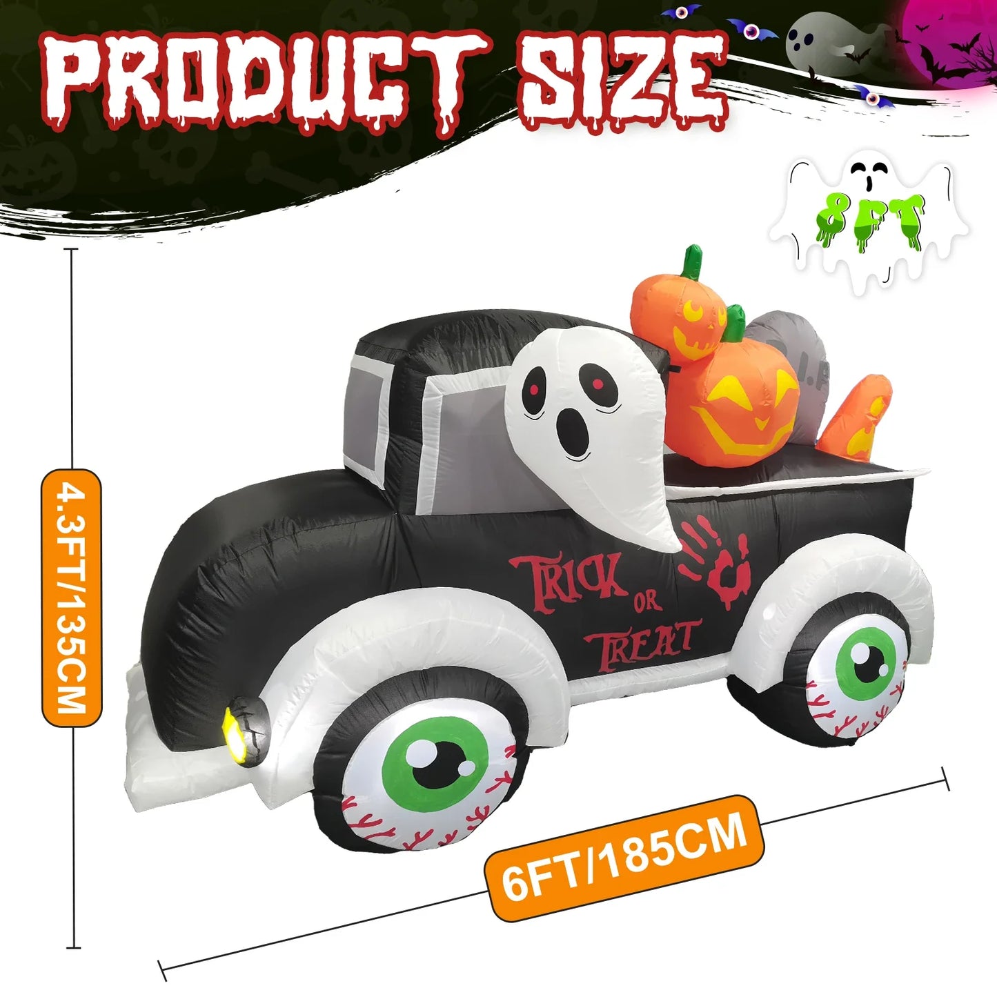 Halloween Inflatable Frankenstein Car with Pumpkin & Ghost