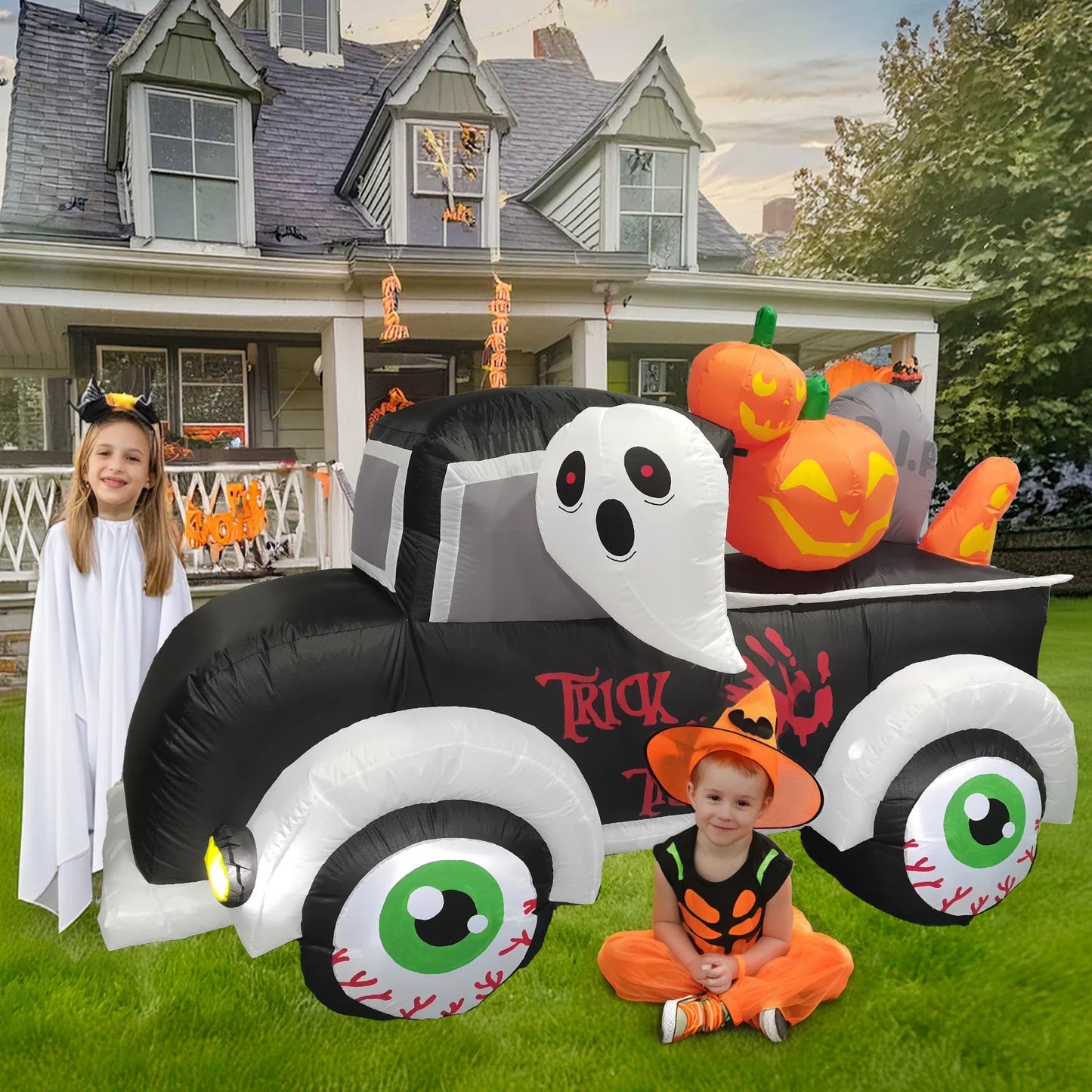 Halloween Inflatable Frankenstein Car with Pumpkin & Ghost
