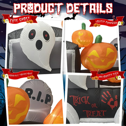 Halloween Inflatable Frankenstein Car with Pumpkin & Ghost