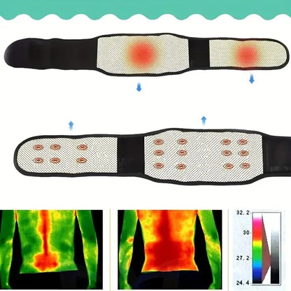 Adjustable Self-Heating Magnetic Therapy Waist & Back Support Belt Black