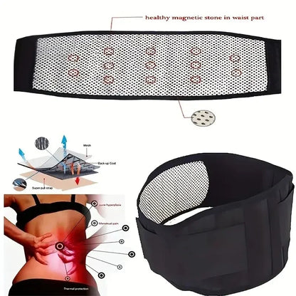 Adjustable Self-Heating Magnetic Therapy Waist & Back Support Belt Black