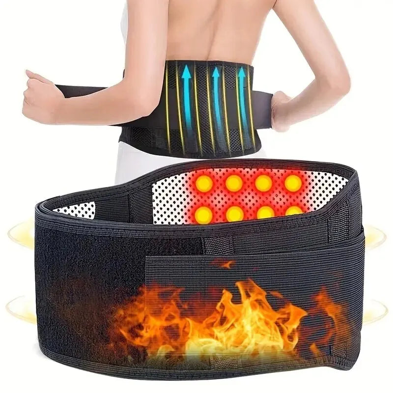 Adjustable Self-Heating Magnetic Therapy Waist & Back Support Belt Black