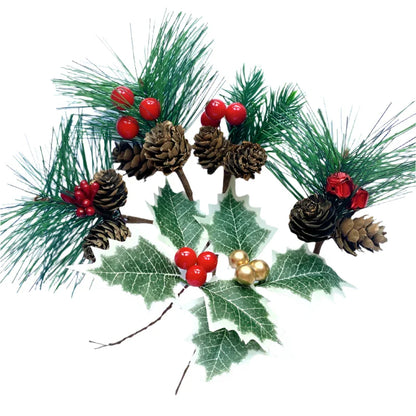 1pc Artificial Christmas Pinecone Red Berry Stem