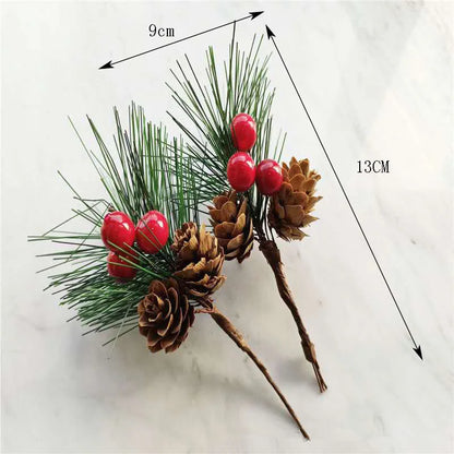 1pc Artificial Christmas Pinecone Red Berry Stem