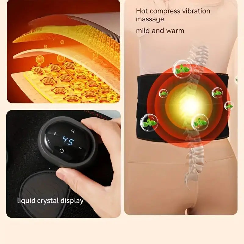 Electric Lumbar Heating Belt Adjustable Waist Massager Black