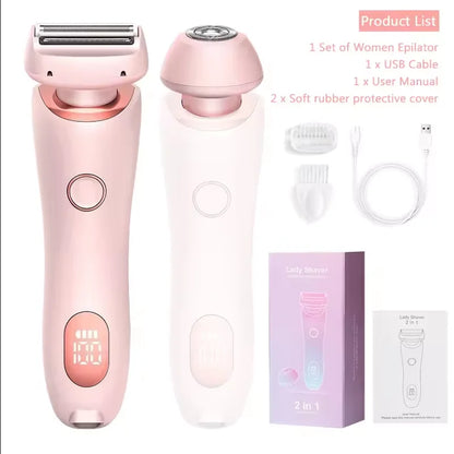 2 in 1 Waterproof Electric Shaver for Women Painless Hair Removal Pink