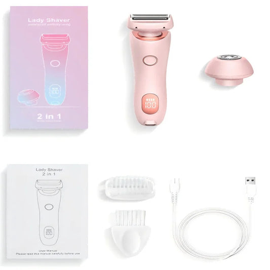 2 in 1 Waterproof Electric Shaver for Women Painless Hair Removal Pink