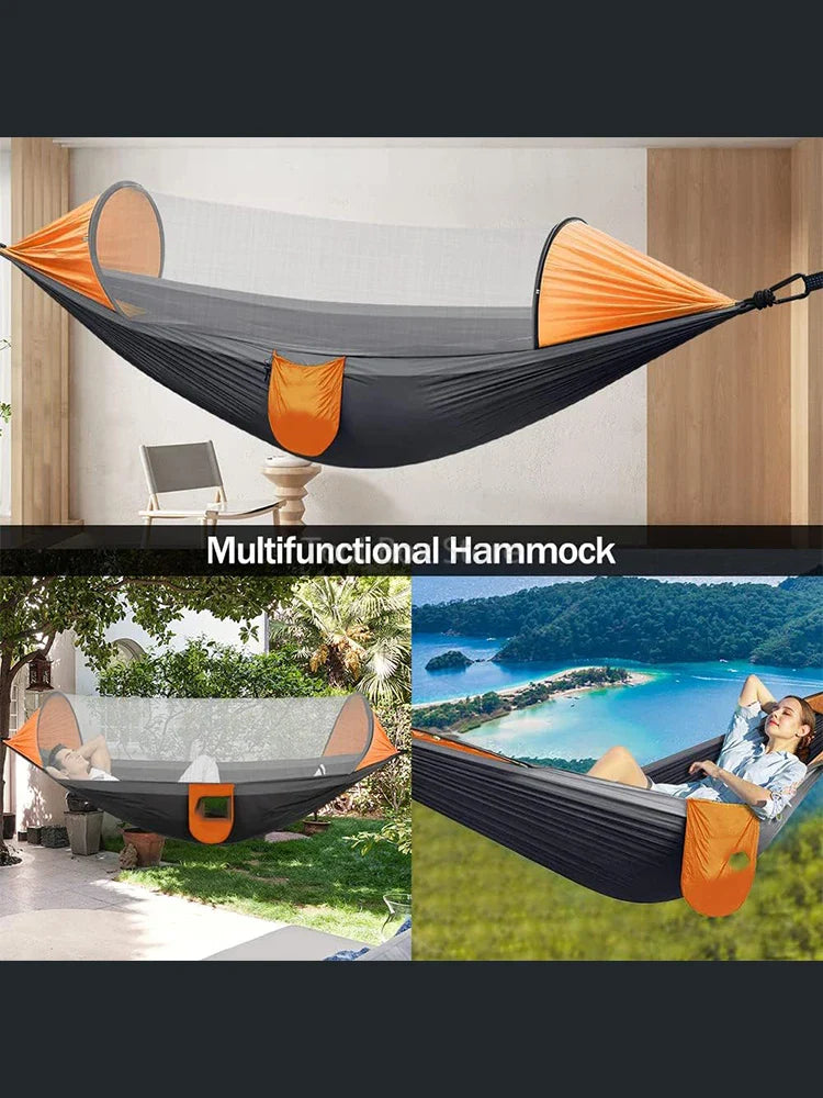 2-Person Camping Hammock with Mosquito Net & Straps (Orange)