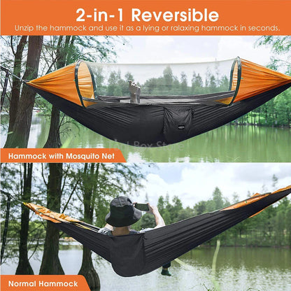 2-Person Camping Hammock with Mosquito Net & Straps (Orange)