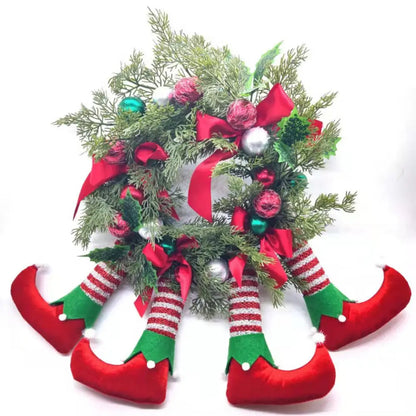 Christmas Wreath Santa Elves Hanging Hoop