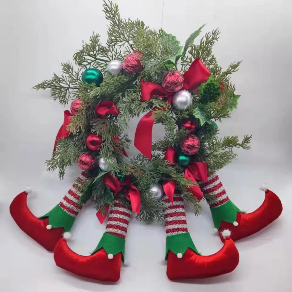 Christmas Wreath Santa Elves Hanging Hoop