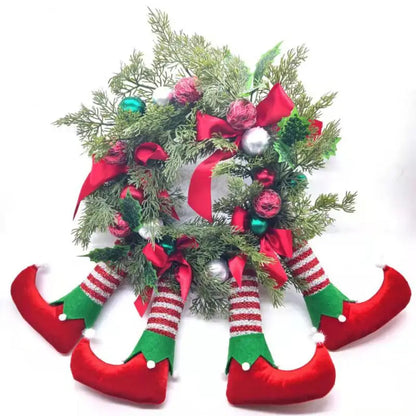 Christmas Wreath Santa Elves Hanging Hoop