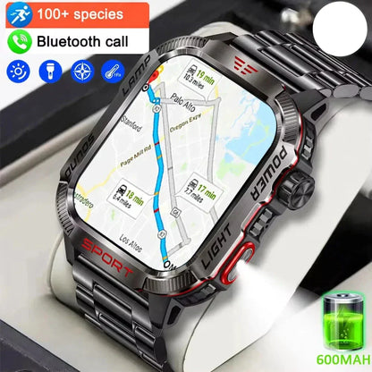 Outdoor Military Smartwatch GPS Bluetooth Call for Men (Black)