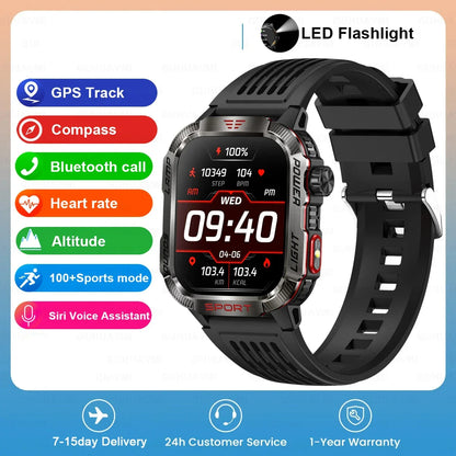 Outdoor Military Smartwatch GPS Bluetooth Call for Men (Black)