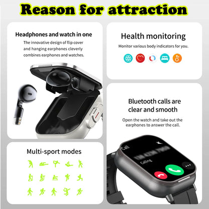 2-in-1 Smart Watch with Earphones Bluetooth GPS (Black)