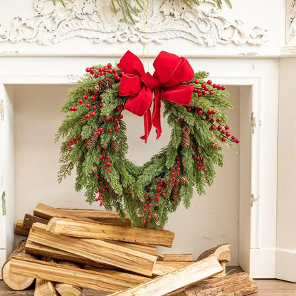 Christmas Heart-Shaped Rattan Wreath with Bowknot