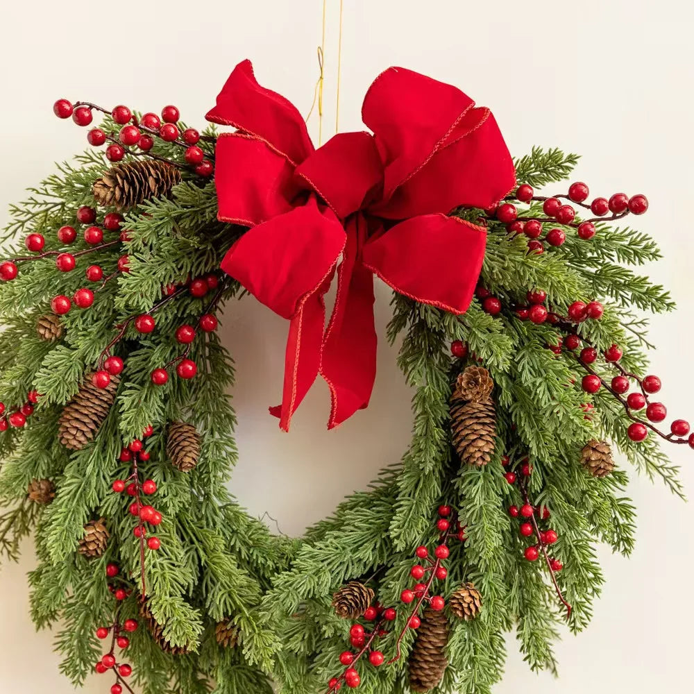 Christmas Heart-Shaped Rattan Wreath with Bowknot