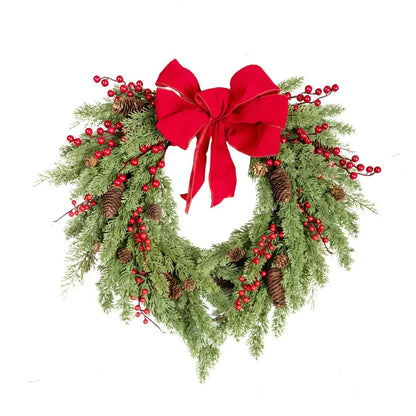 Christmas Heart-Shaped Rattan Wreath with Bowknot