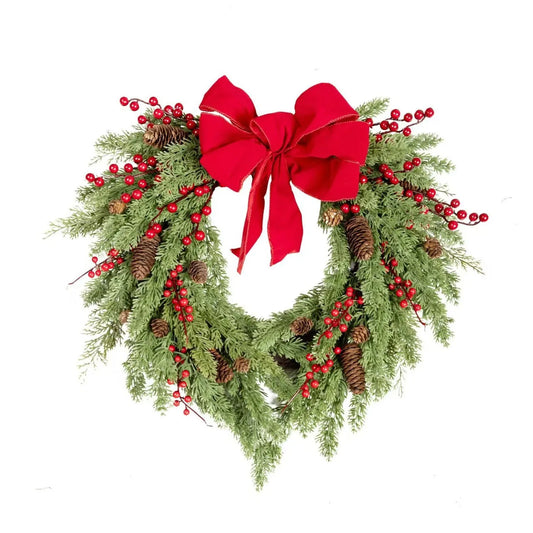 Christmas Heart-Shaped Rattan Wreath with Bowknot