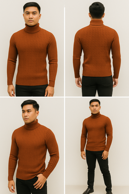 Men's Turtleneck Warm Pullover Knitted Sweater (Brown)