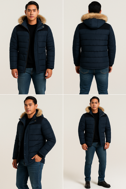 Men's Thick Hooded Winter Parka Jacket Coat (Dark Blue)