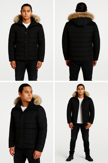 Men's Thick Hooded Winter Parka Jacket Coat (Black)