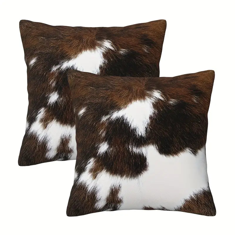 2-Piece Cowhide Animal Print Faux Fur Throw Pillow Covers
