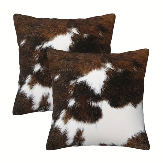 2-Piece Cowhide Animal Print Faux Fur Throw Pillow Covers