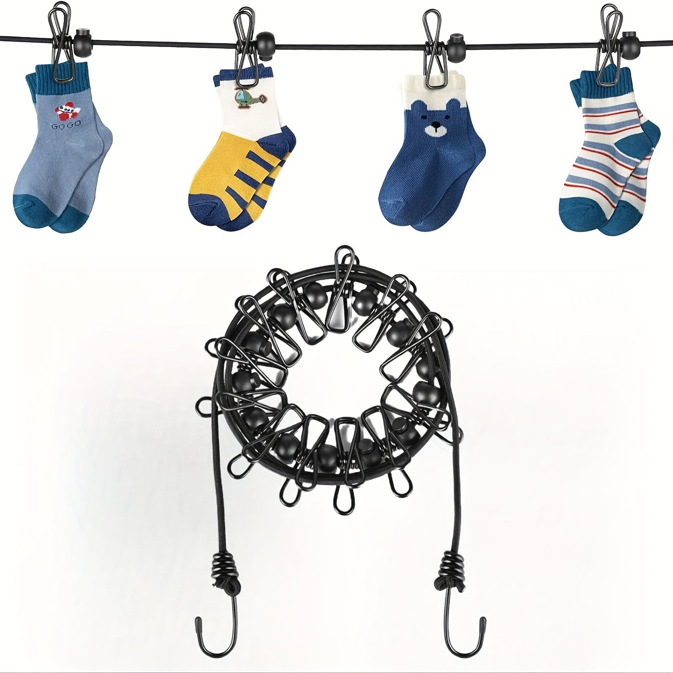 Camping Clothes Drying Rope with 12 Clips